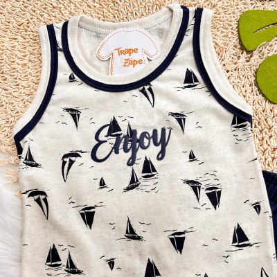 Conj. Regata em Linho Enjoy e Bermuda em Moletinho - Marinho e Areia